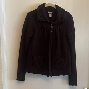 Women's 100% wool chocolate Cardigan Sweater